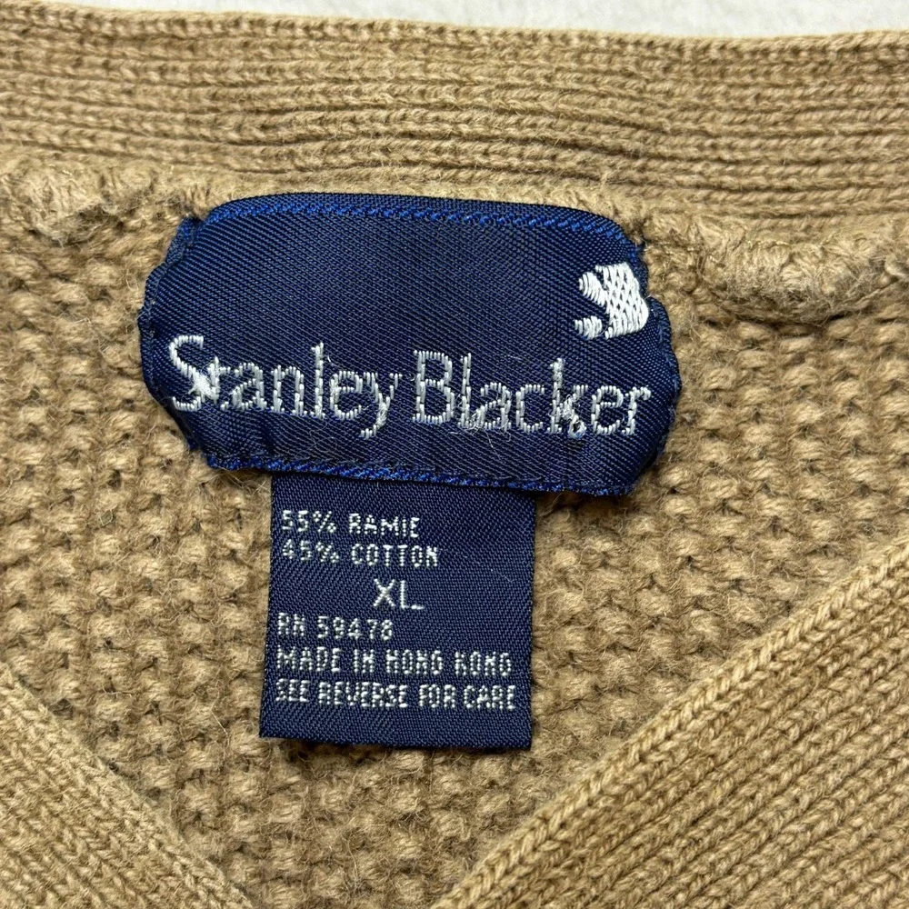 Vtg Stanley Blacker Waffle Knit Henley Sweater Mens XL Beige Heavyweight Cabin